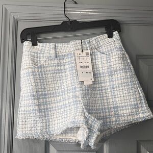 Zara Light Blue Tweed Shorts